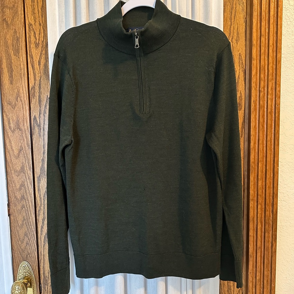 Brooks Brothers Dark Green Brookstech Merino Half Zip Sweater